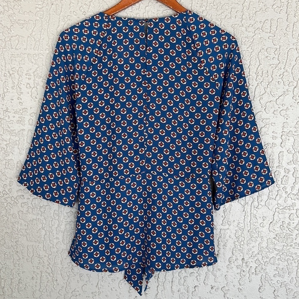 Chenault Teal Floral Front Tie Kimono Sleeve Top NWT - Picture 7 of 13